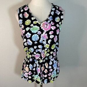 Blue Ginger S Small Tank Top Black Colorful Floral